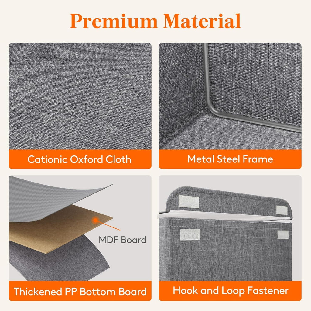 Fabric Storage Boxes 6 Pcs Stackable Storage Bins with Clear Lids Foldable Oxford Cloth Cube Closet Organizer Baskets Clothes Containers for Towels Blankets Books Light Grey-Large