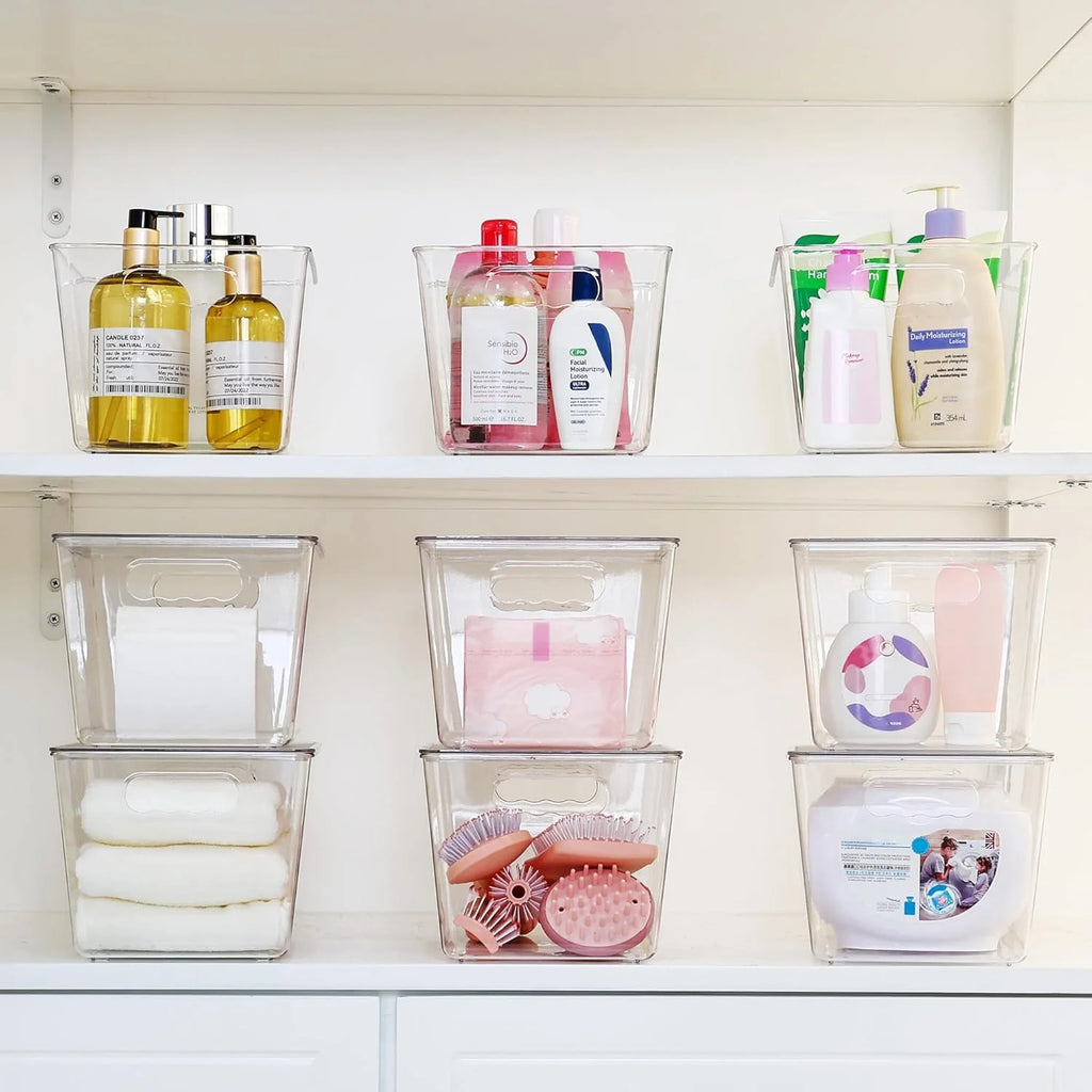Clear Stackable Storage Bins with Lids Large Plastic Containers with Handle for Pantry Organizer and Storage,Perfect for Bathroom,Cabinet,Kitchen,Fridge,Closet Organization