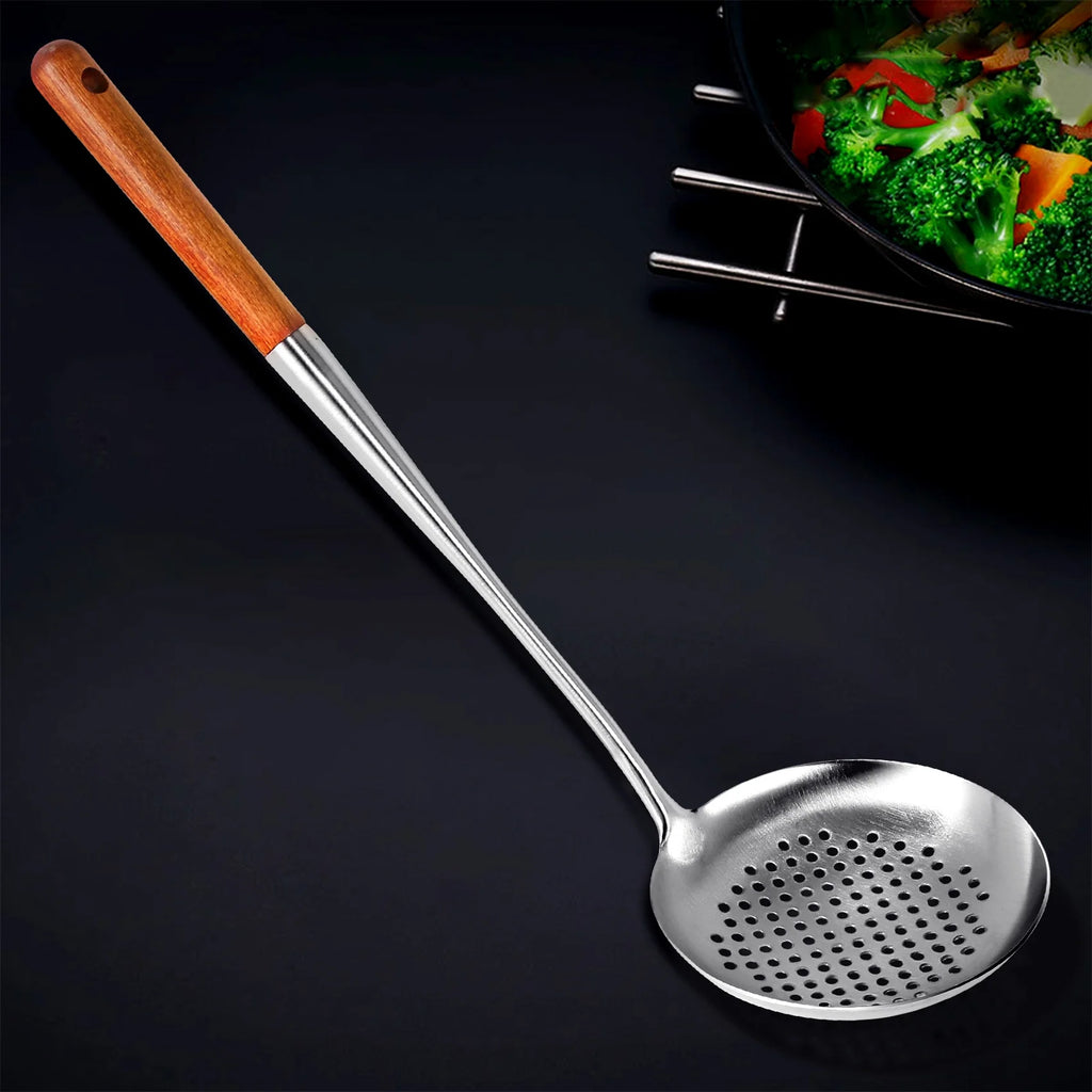 Long Handle Stainless Steel Wok Kitchen Slotted Turner Rice Spoon Ladle Cooking Tools Utensil Set