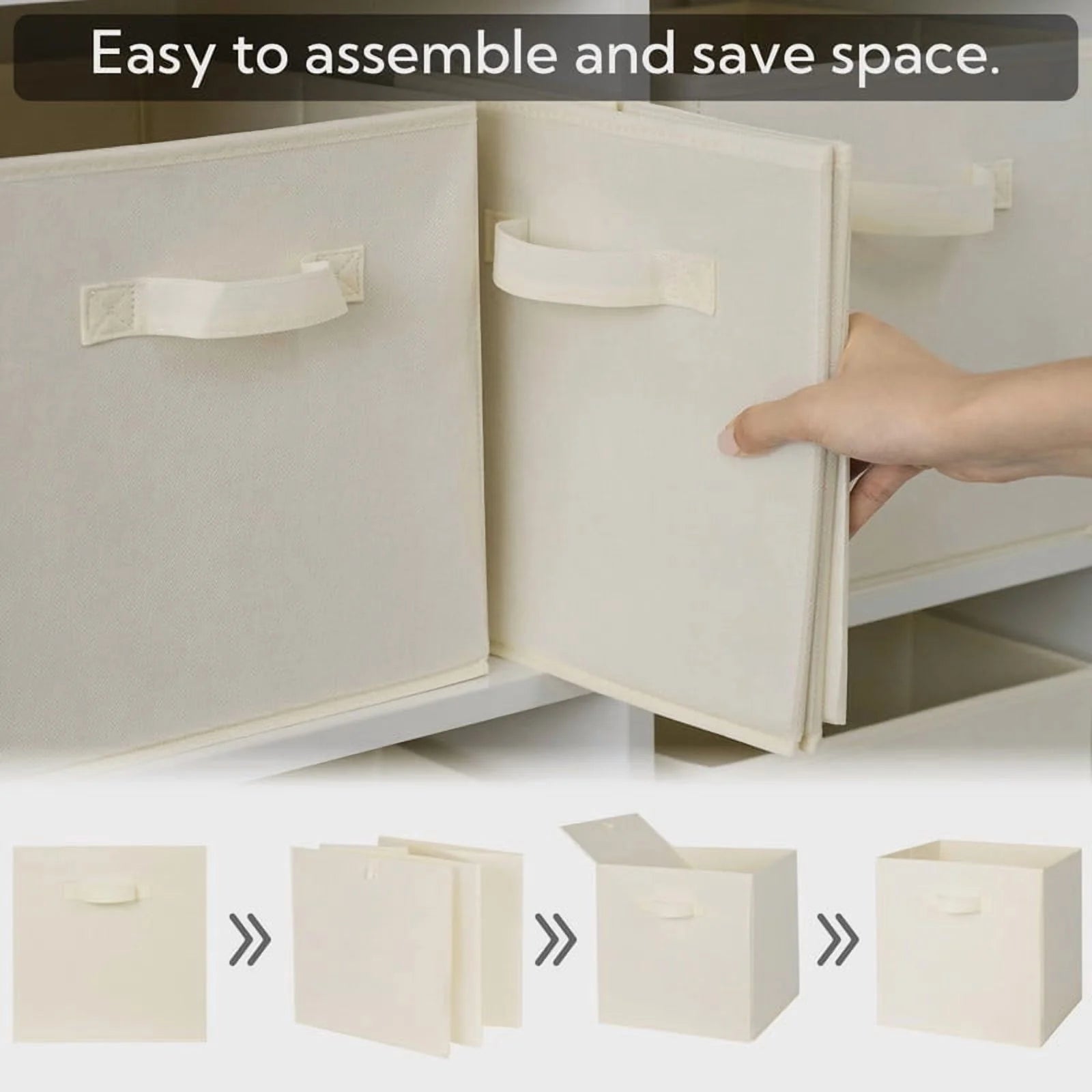 13 Inch Fabric Storage Cubes - Sturdy Collapsible Storage Bins &amp; Handle，Storage Organizer for Organizing Beige Storage Baskets 6-Pack