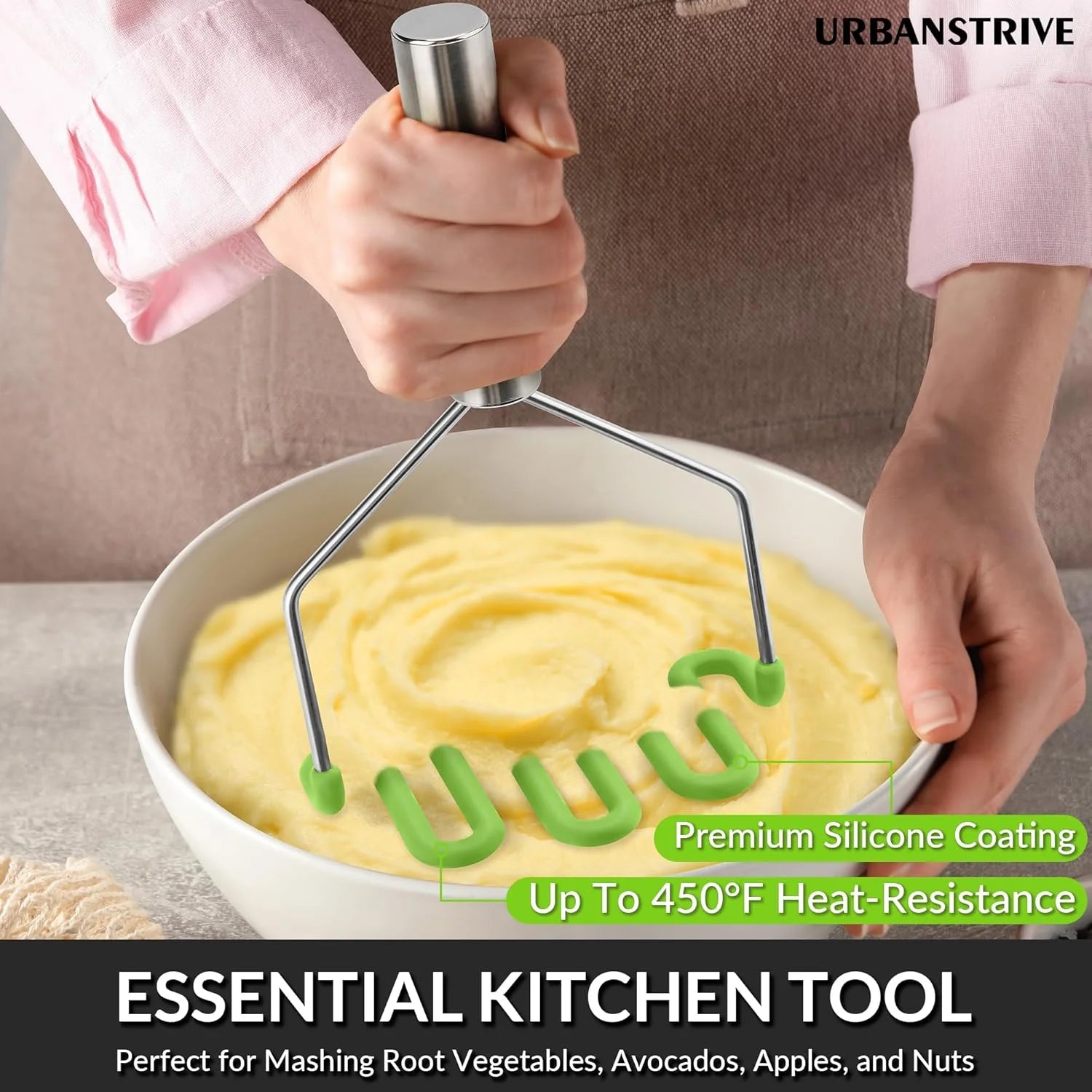 Non-Scratch Silicone Potato Masher Kitchen Tool Potatoes Masher Potato Masher Stainless Steel Wrapped In Premium Silicone Potato Smasher