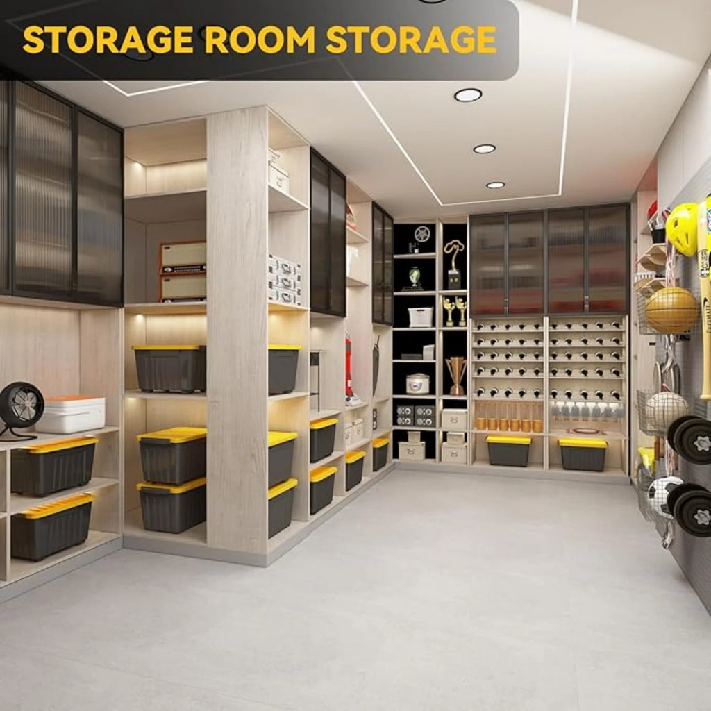 72Quart Plastic Storage Bin Stackable and Nestable Storage Boxes with White Lids and Secure Latching Buckles Large Storage Container (Black/Yellow 72Quart-6Pack)