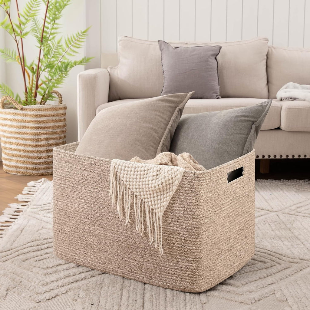 118L XXXLarge Cotton Rope Storage Basket Oversized Blanket Basket Used for Organizing Dirty Clothes in Living Room Bedroom Nursery Dog Toy Storage Bins 25" x 17" x 16",Grey