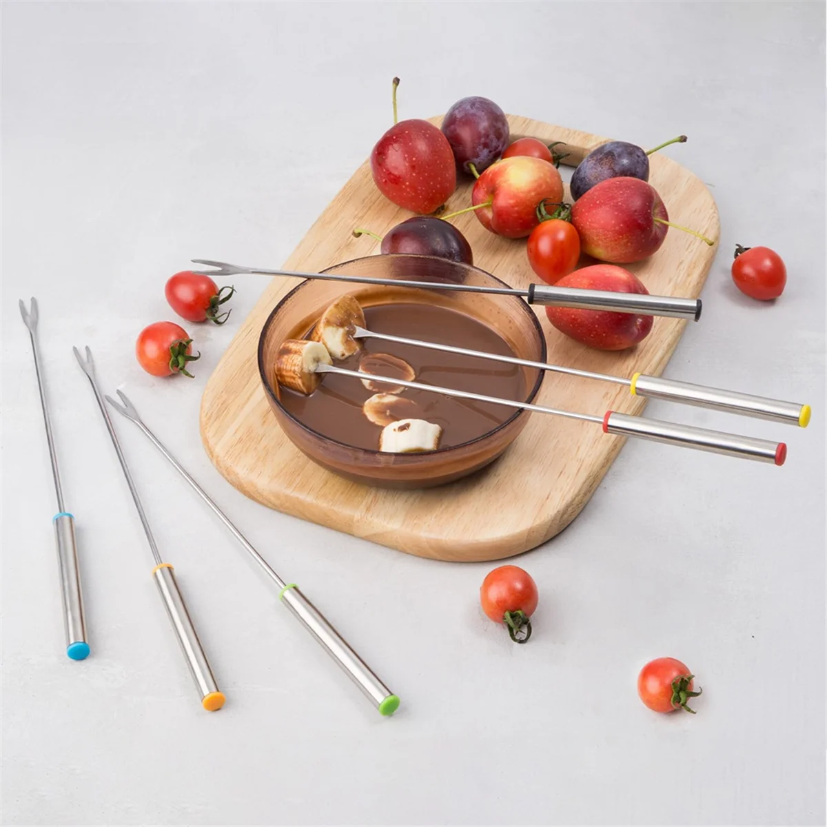 12PCS 9.5 Inch Color-Coded Stainless Steel Fondue Forks Cheese Fork Fruit with Heat-Blocking
