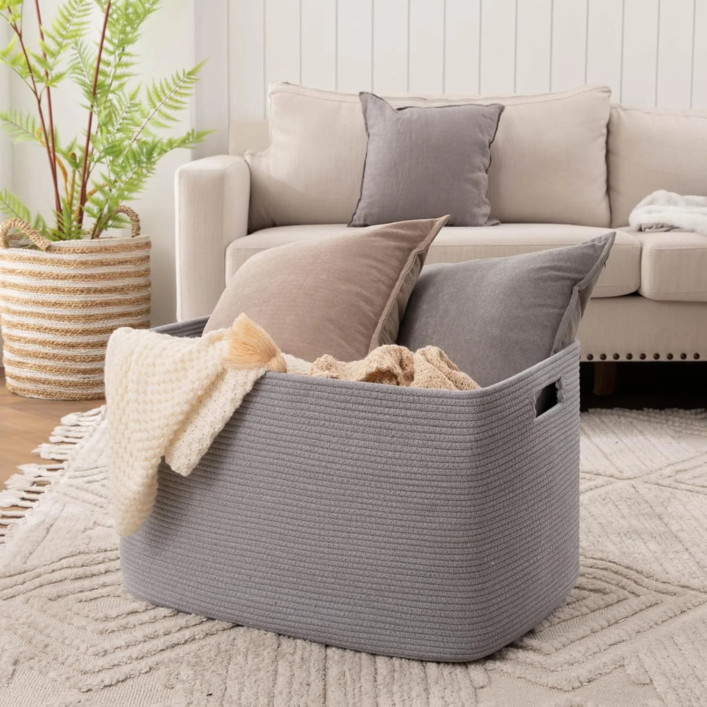 118L XXXLarge Cotton Rope Storage Basket Oversized Blanket Basket Used for Organizing Dirty Clothes in Living Room Bedroom Nursery Dog Toy Storage Bins 25" x 17" x 16",Grey