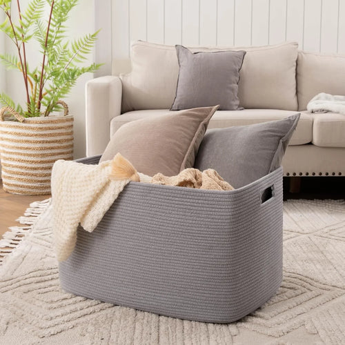 118L XXXLarge Cotton Rope Storage Basket Oversized Blanket Basket Used for Organizing Dirty Clothes in Living Room Bedroom Nursery Dog Toy Storage Bins 25" x 17" x 16",Grey