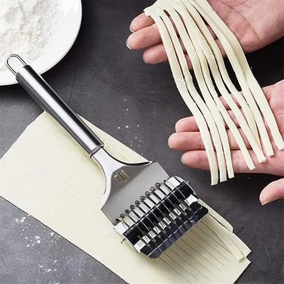 High Grade Stainless Steel Noodle Lattice Roller Dough Cutter for Kitchen Cooking Tools