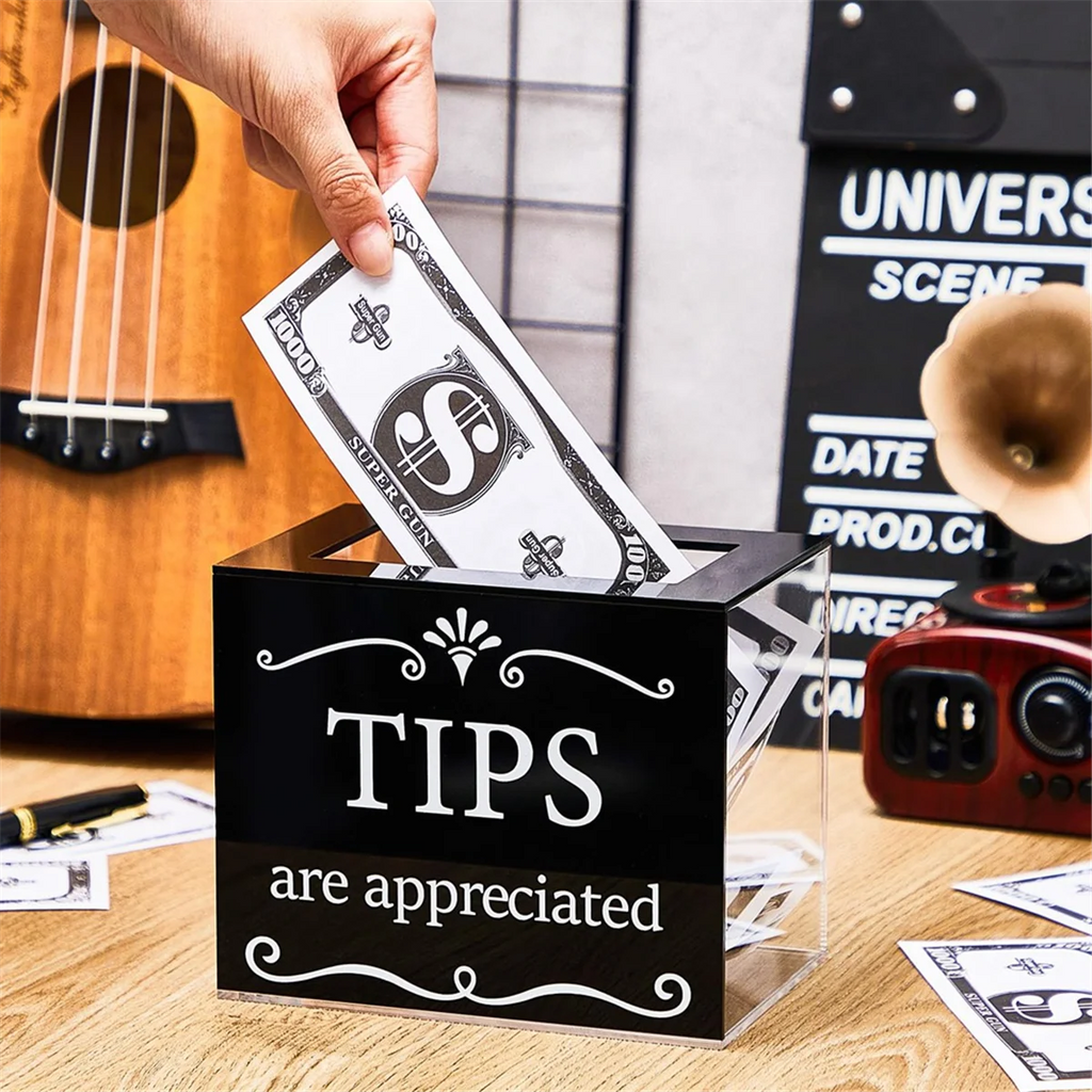 Tip Jars for Money Acrylic Cash Box Donation Bucket 6x4x5 Inch Storage Container Suggestion Raffle