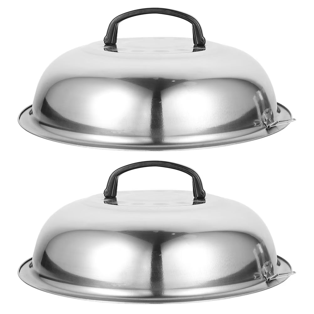 unbranded 2Pcs Stainless Steel Pot Covers 28.5cm Pot Lids Kitchen Accessories (Silver)