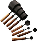 8 pieces Black Measuring Cups Set and Measuring Spoons Set with Scale Wooden Handle Stainless Steel Dry &amp; Liquid Measuring Cup for Cooking Baking
