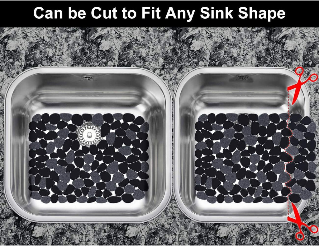 Bligli Pebble Sink Mat 2-Pack - PVC Kitchen Protector for Stainless Steel/Ceramic Dish Drying Mat for Dishes 15.7" x 11.8" Black