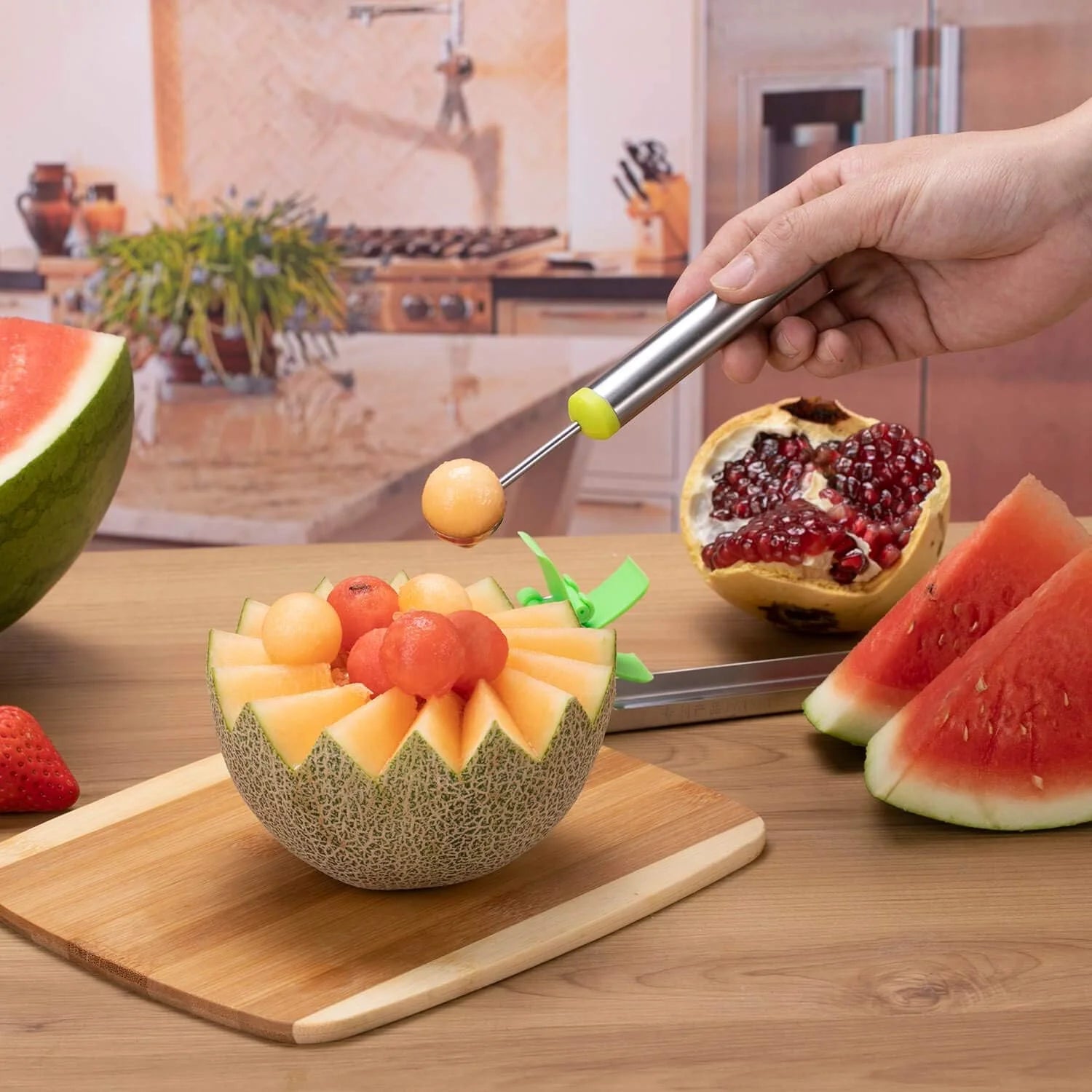 Watermelon Windmill Cutter Slicer Stainless Steel Shape Fruit Tools Quickly Cut Tool Kitchen Gadgets with Melon Scoop