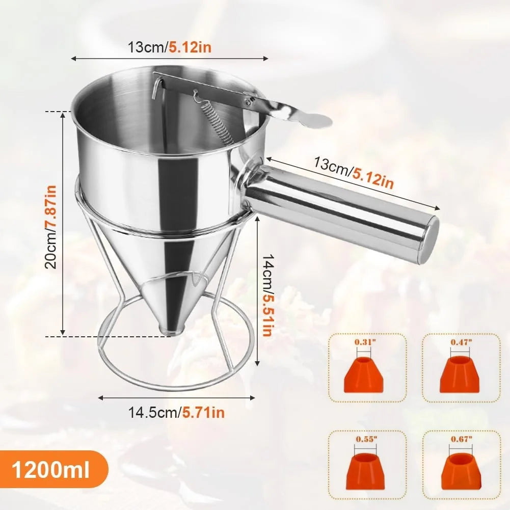 Stainless Steel Pancake Batter Dispenser with Squeeze Handle Kitchen Funnel Tools Pancake Dispenser for Pancakes Cupcakes Takoyaki and Baked Goods
