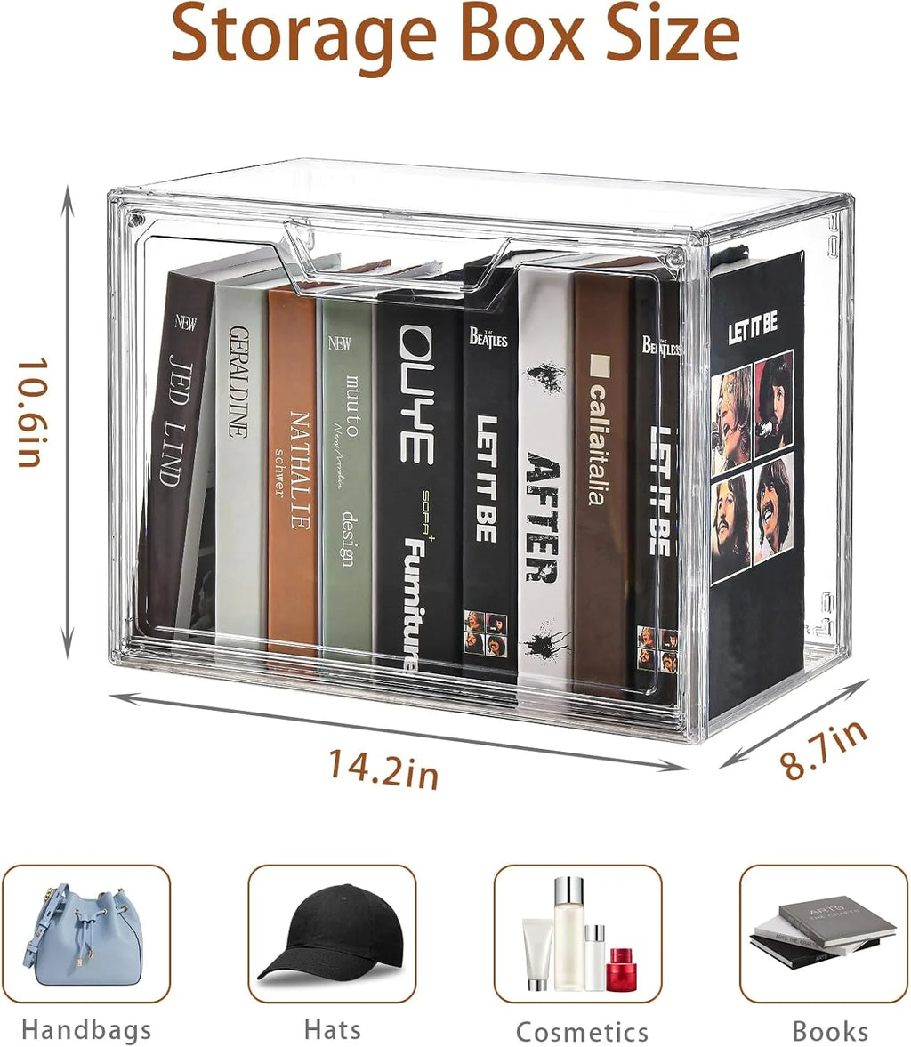 3 Pack Clear Storage Bins with Lids Storage Containers with Magnetic Door Stackable Acrylic Display Case for Handbags Cosmetic Multifunctional Storage Boxes for Dorm Living Room Bedroom Storage