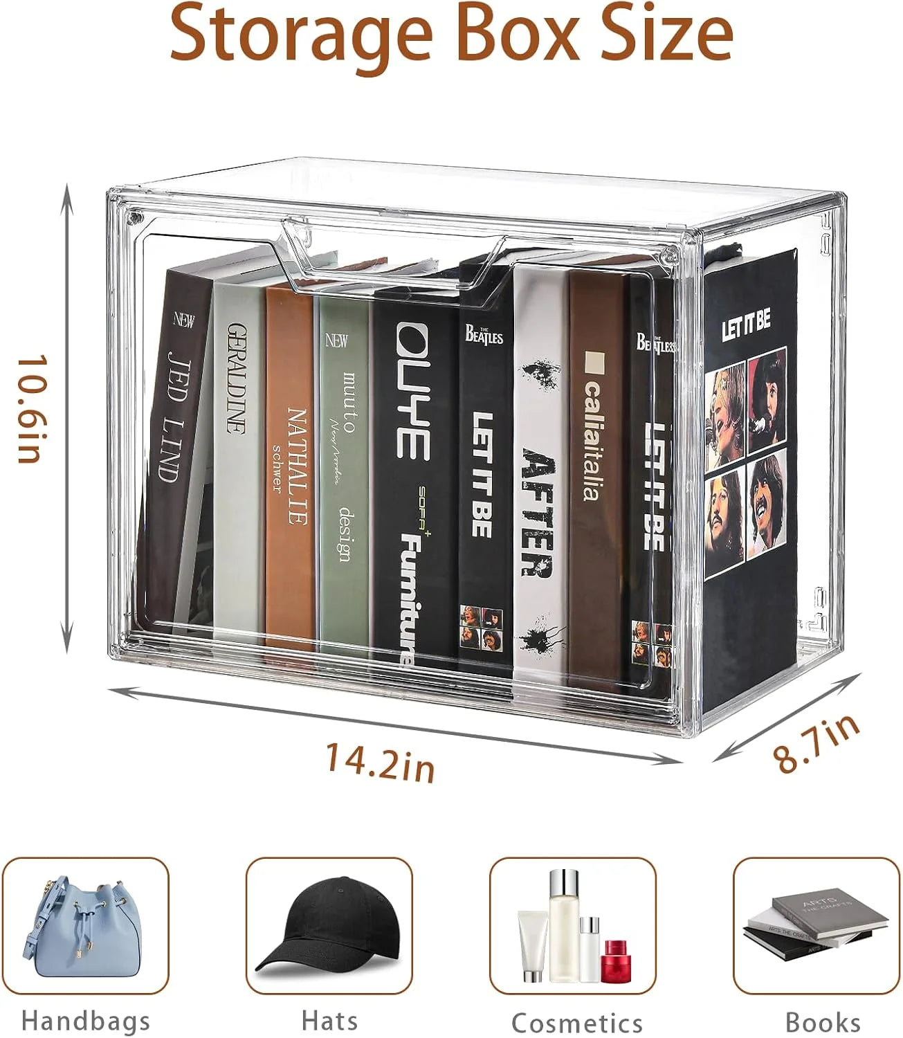 3 Pack Clear Storage Bins with Lids Storage Containers with Magnetic Door Stackable Acrylic Display Case for Handbags Cosmetic Multifunctional Storage Boxes for Dorm Living Room Bedroom Storage