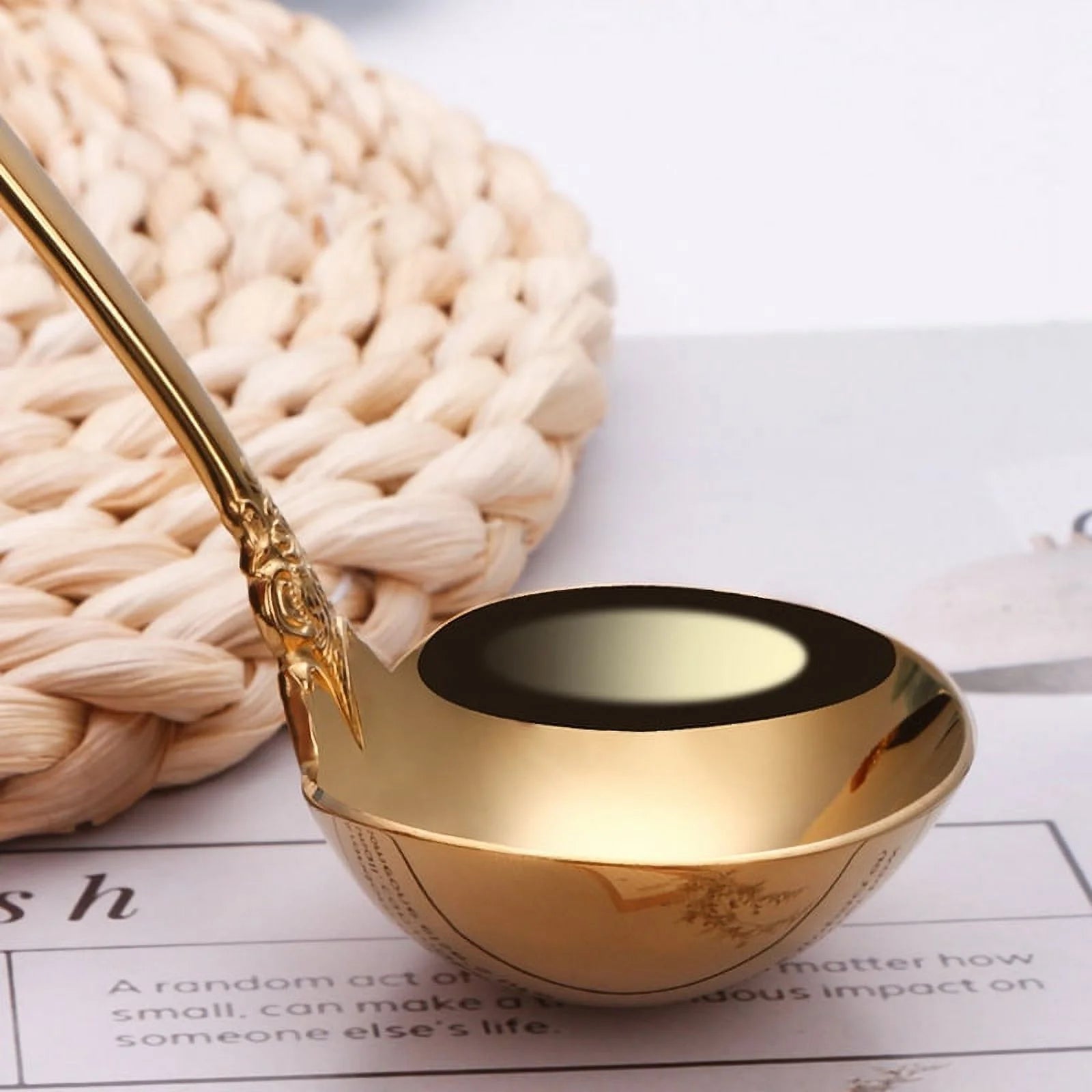 304 Stainless Steel Soup Ladle Cooking Tool Kitchen Gold Plated Spoon