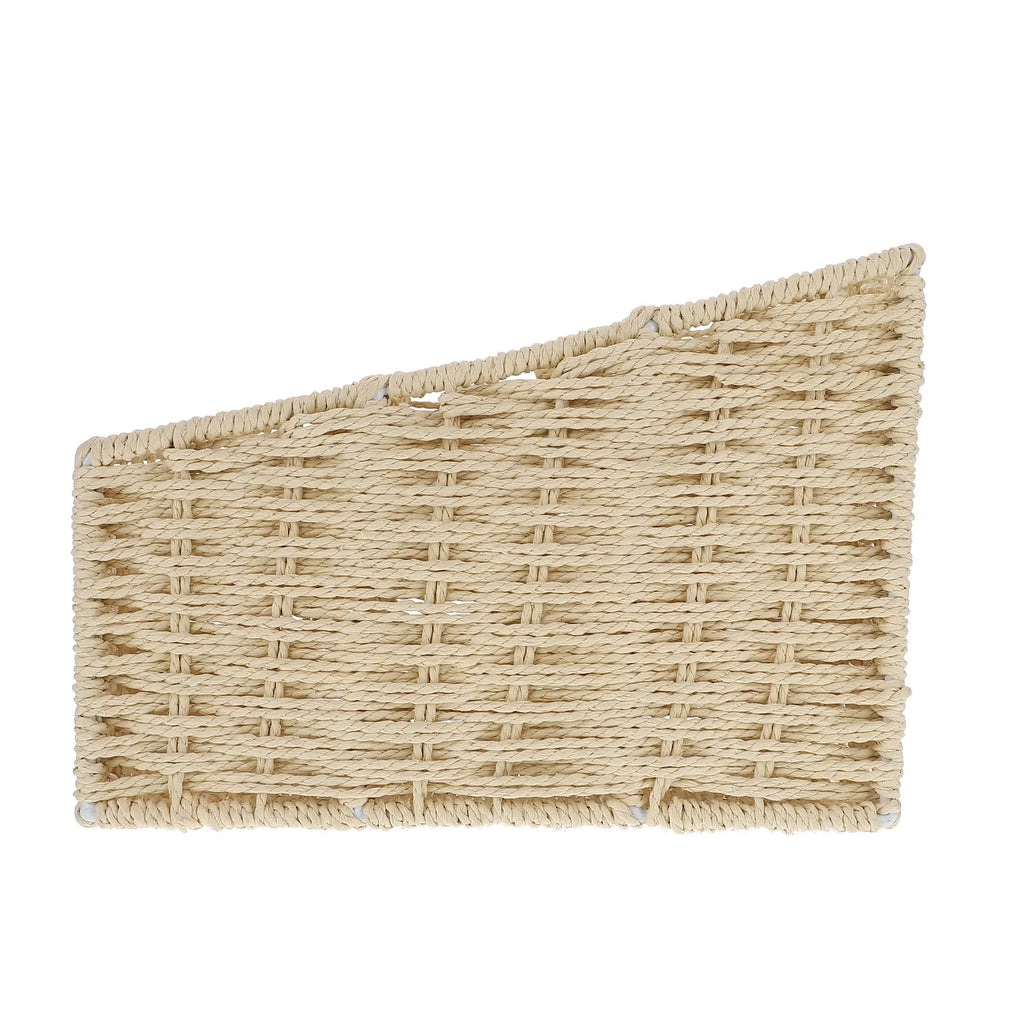 2pcs Woven 3 Compartments Woven Storage Box Bin Makeup Container Cube Organizer Divider for Home Bathroom Bedroom Closet Table Remote Beige