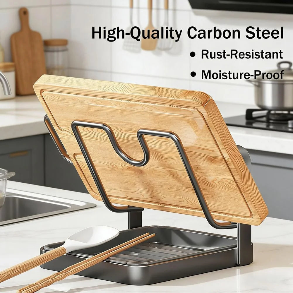 Kitchen Pot Lid Storage Rack Stainless Steel Pot Lid Holder While Cooking &amp; Spoon Rest Multifunctional Pot Lid Organizer with Removable Drip Tray for Countertop Space-Saving Lid Rack