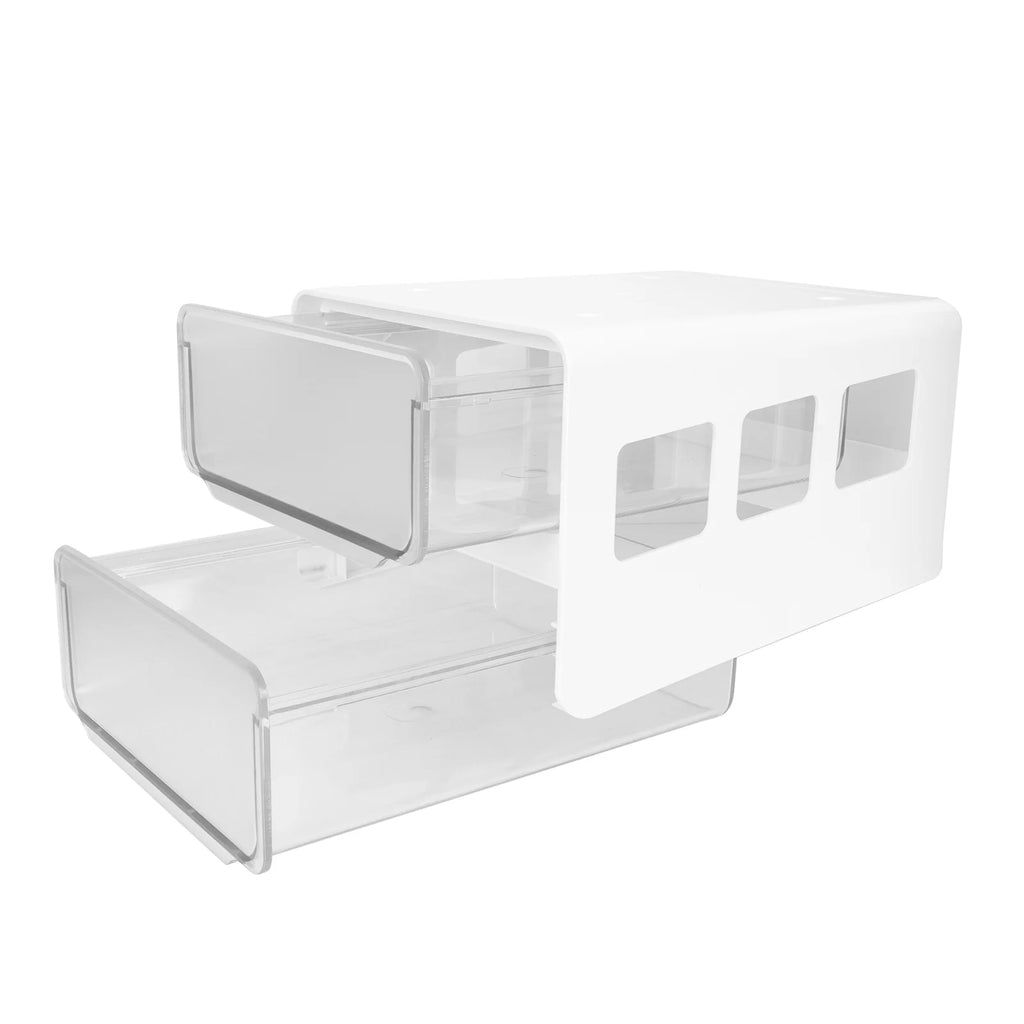 Double Storage Box Desktop Boxes Bins Table Shelf Office White