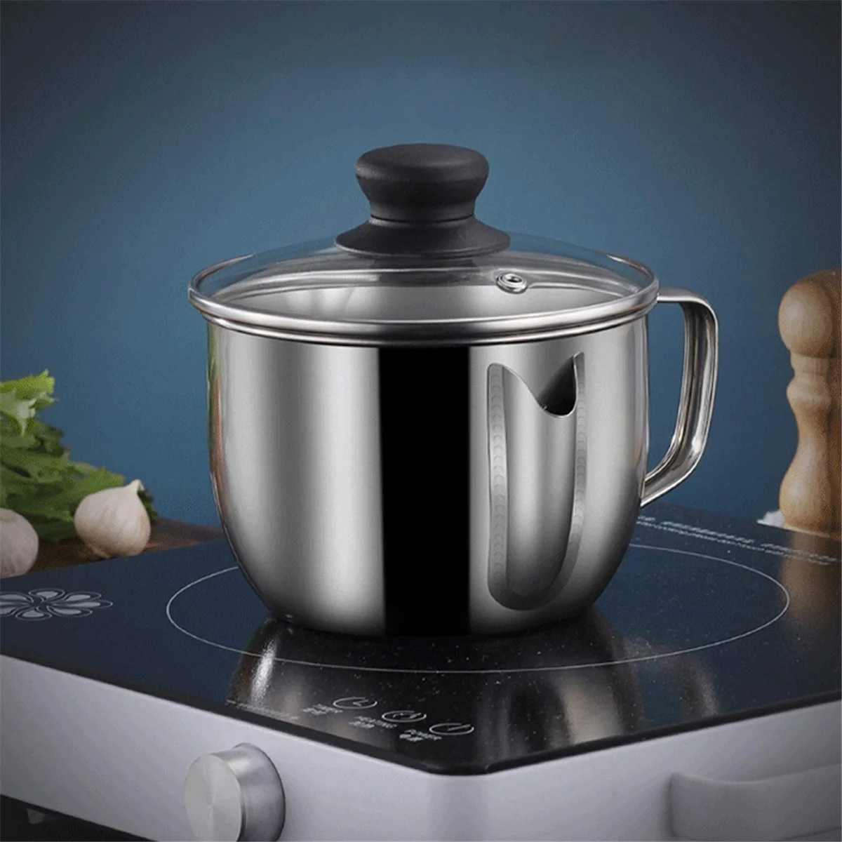Stainless Steel Fat Separator 1L/4 Cup Gravy Grease with Strainer and Glass Lid Soup Oil Cup