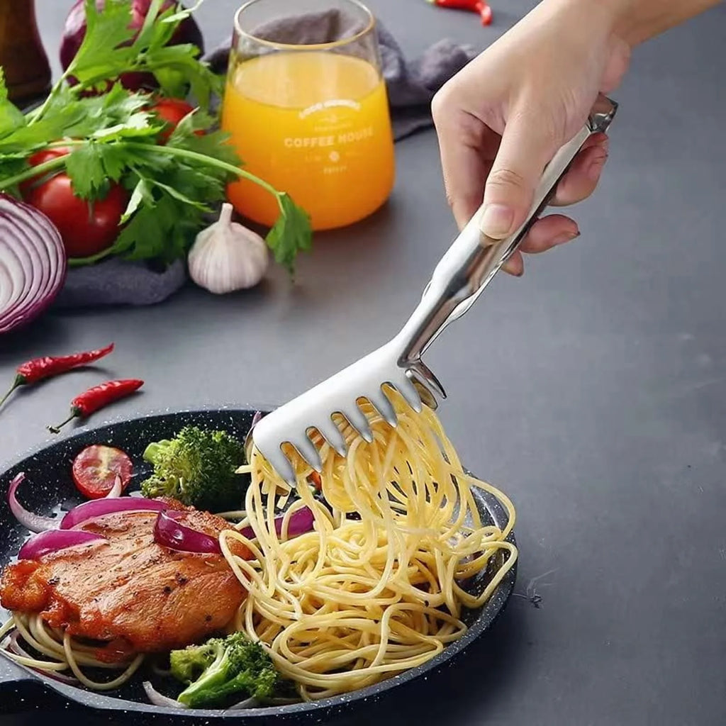 2-Piece Spaghetti Set Stainless Steel Pasta&amp; Tongs Heat Resistant 12 Inch
