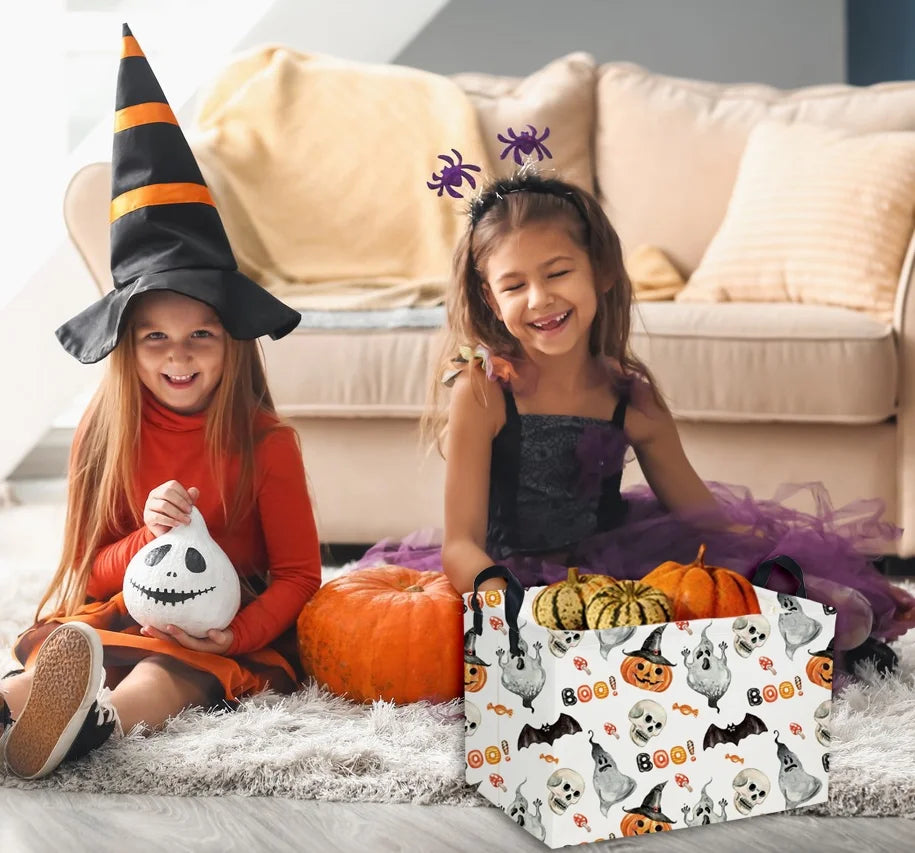 Rectangular Kids Storage Bin Halloween Basket Cartoon Storage Basket with Handles for Organizing Home Kitchen Boys and Girls Toys Bins Shelf Baskets(Watercolor Halloween)