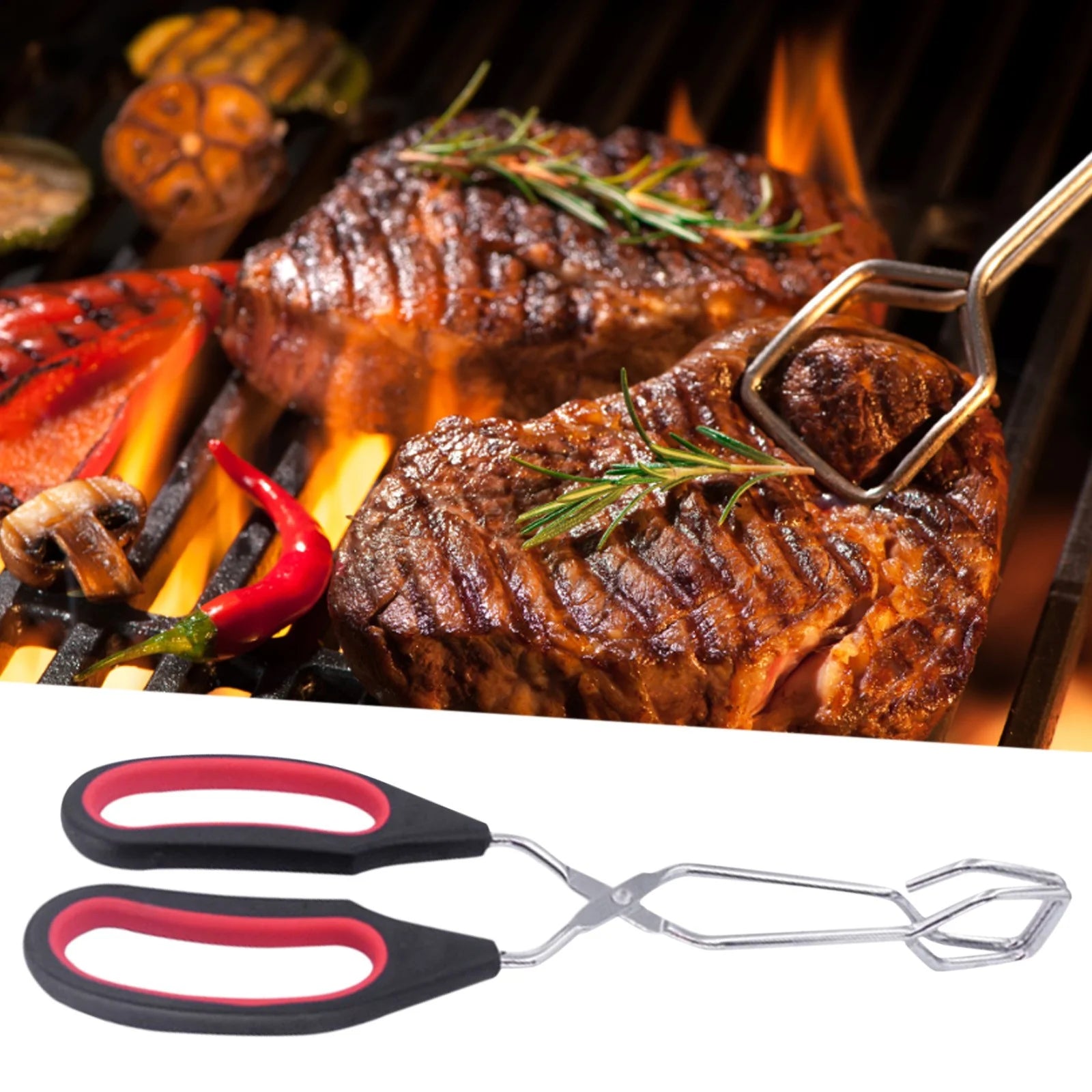 Scissor Tongs with Silicone Tips 23.5x7.5cm Stainless Steel Nonstick Kitchen Cooking Tool