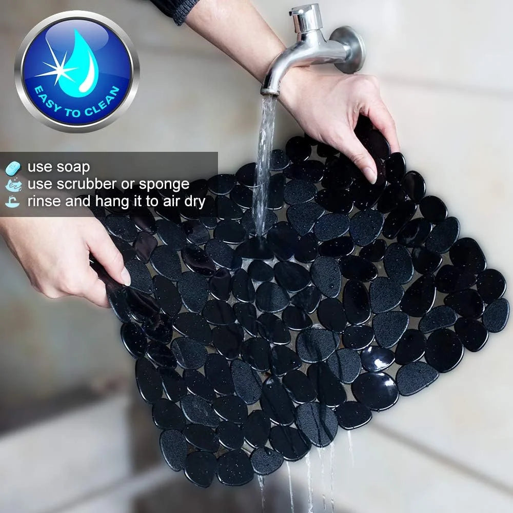 Bligli Pebble Sink Mat 2-Pack - PVC Kitchen Protector for Stainless Steel/Ceramic Dish Drying Mat for Dishes 15.7" x 11.8" Black