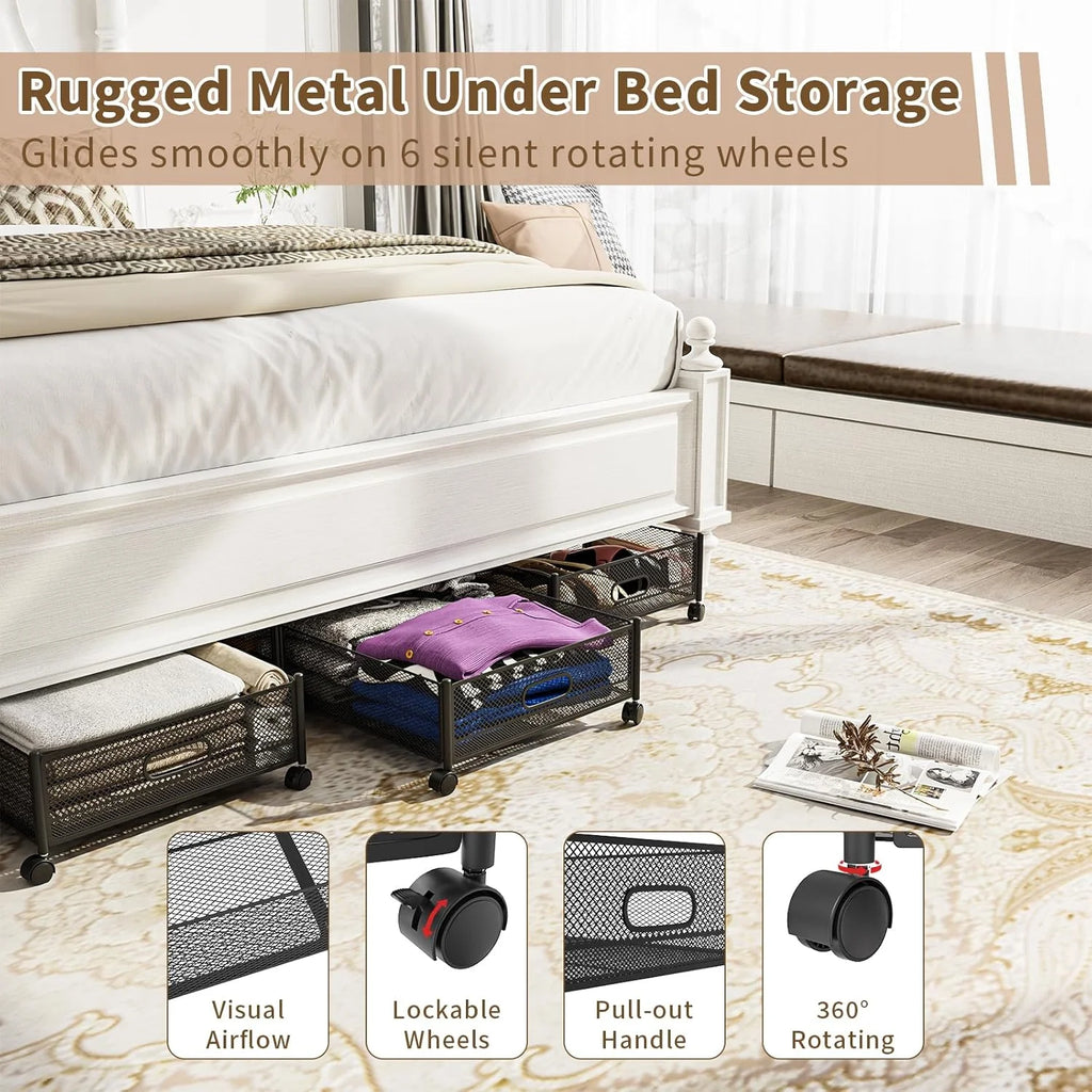 47.2'' Long Under Bed Storage on Wheels 57.6L Large Capacity Rolling Under the Bed Storage Containers Tool-Free Assembly Foldable Underbed Shoes Clothes Toy Drawers