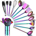 Rainbow Kitchen Utensil Set 13-Piece Stainless Steel Cookware Set Titanium Rainbow Plating Kitchen Tool Set with Cutlery Holder Suitable for Non-stick Cookware Dishwasher Safe