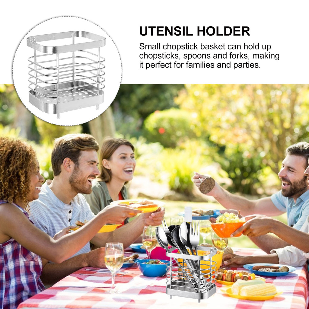 unbranded 2pcs Stainless Steel Cutlery Holder Kitchen Worktop Spoon Stand Space-saving Kitchen Utensil Holder