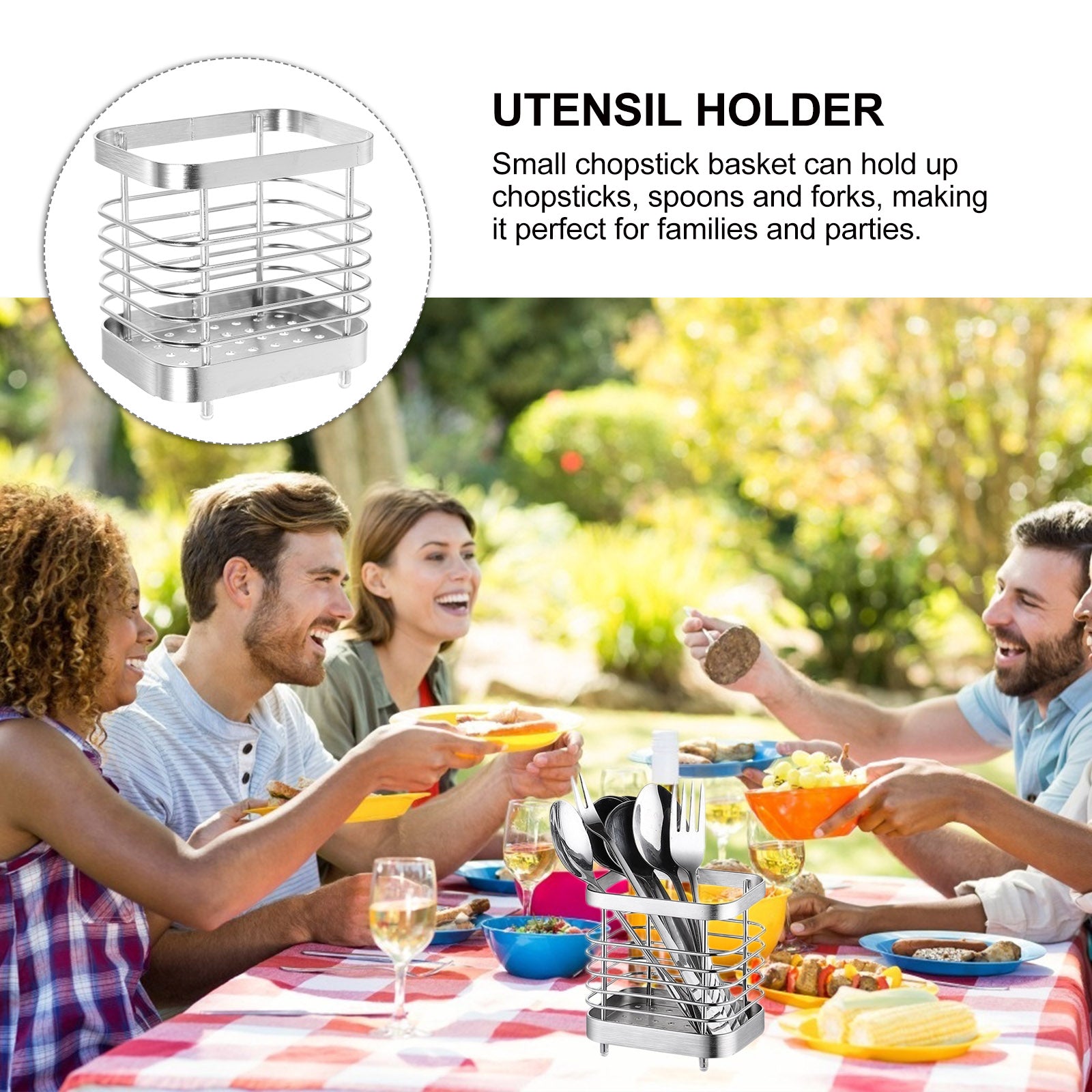 unbranded 2pcs Stainless Steel Cutlery Holder Kitchen Worktop Spoon Stand Space-saving Kitchen Utensil Holder