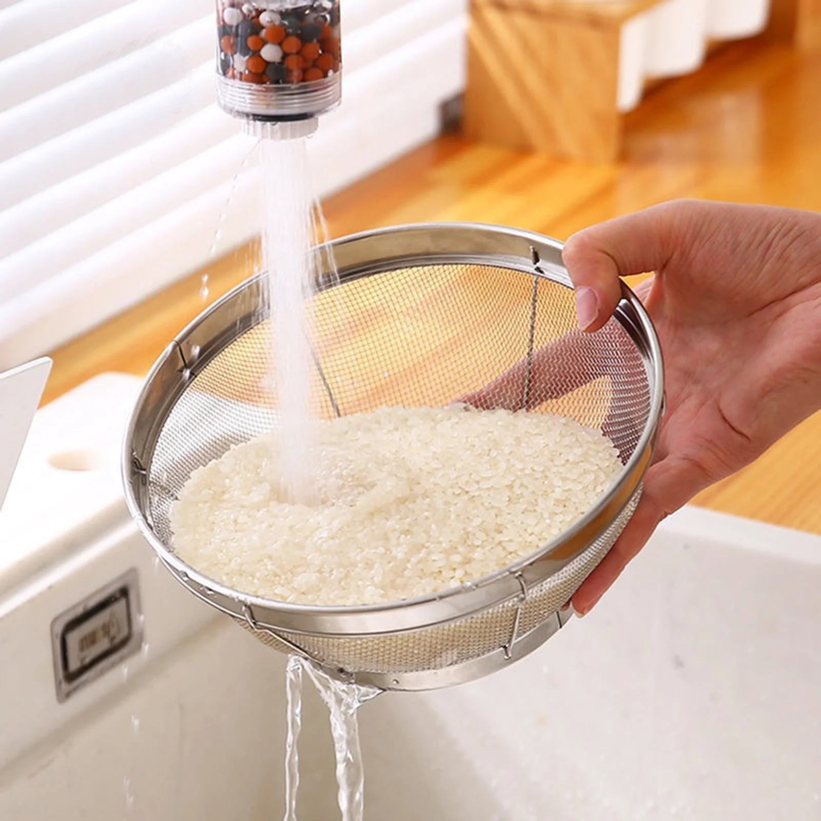 Stainless Steel Rice Washing Bowl Fine Mesh Strainer Large Colander for Fruits and Vegetables