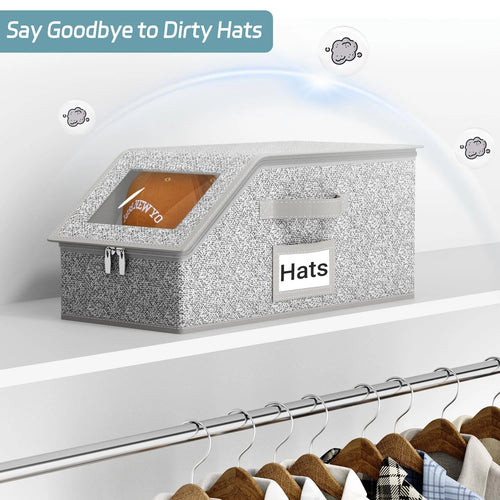 2 Pcs Stackable Hat Storage for Baseball Caps Holds up to 24 Caps Hat Organizer for Closet Sturdy Snapback Boxes for Men with Cardboard Grey