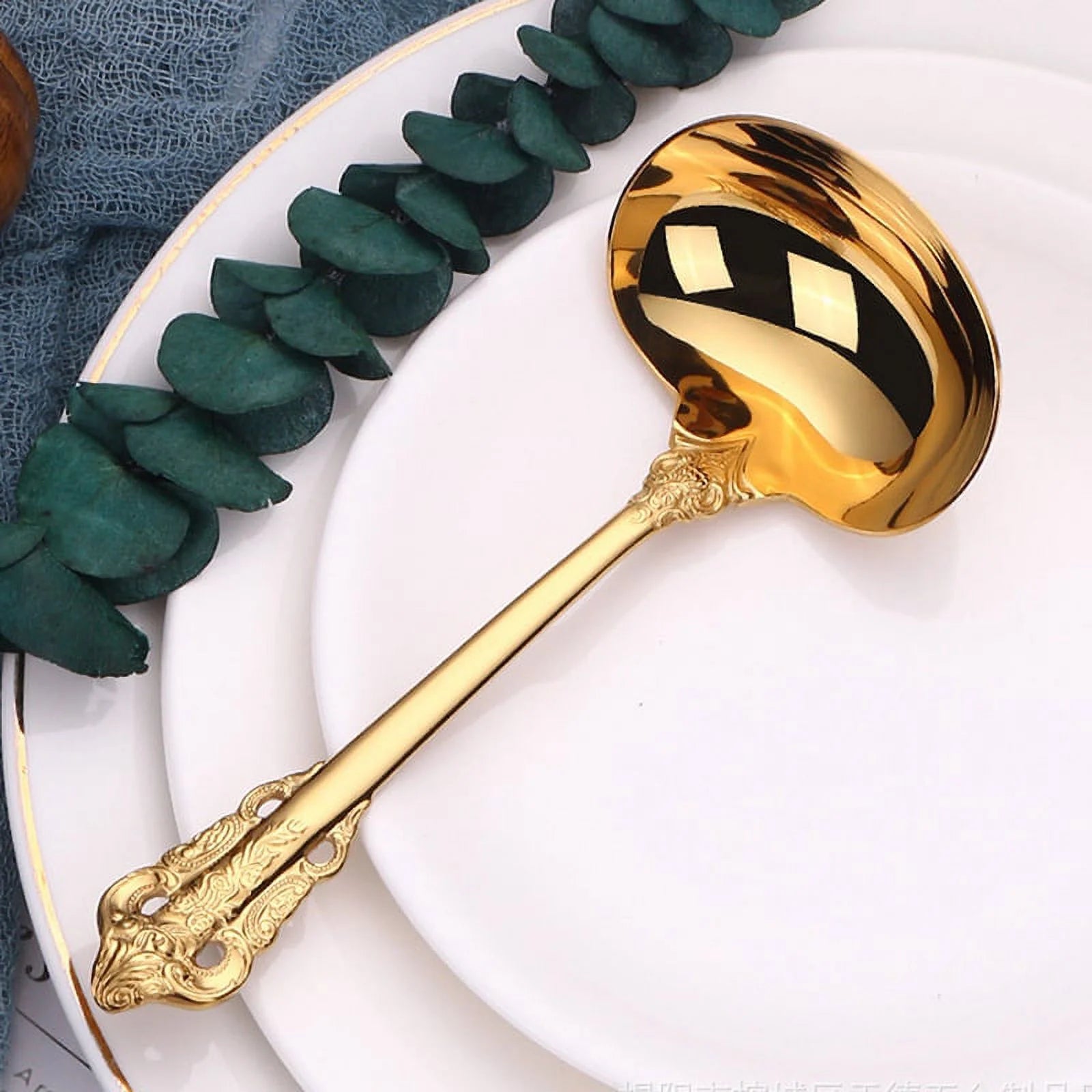 304 Stainless Steel Soup Ladle Cooking Tool Kitchen Gold Plated Spoon