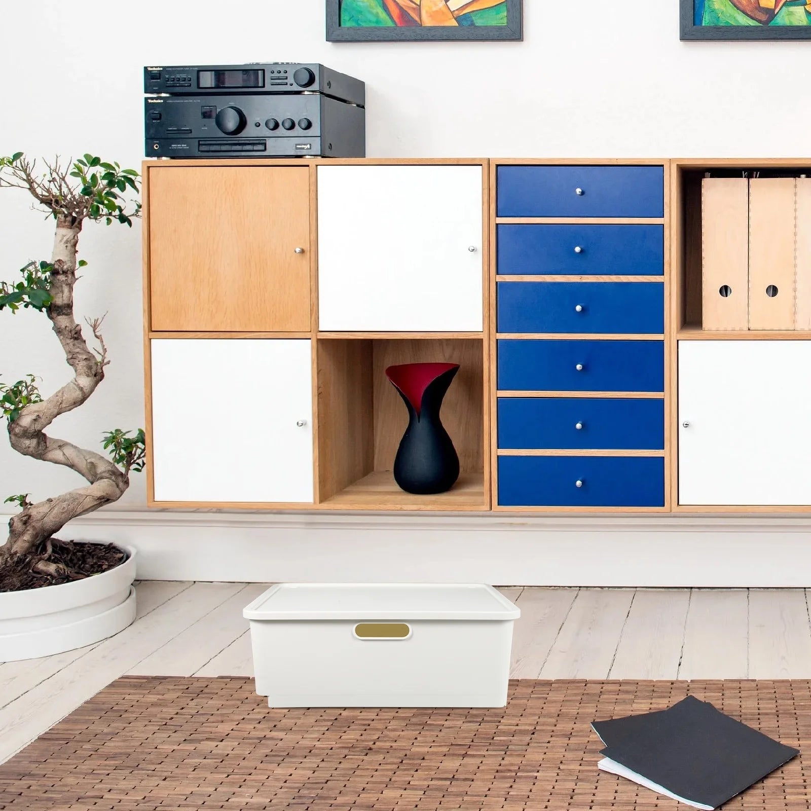 Japanese Storage Box Kitchen Shelves Basket Containers with Lids White