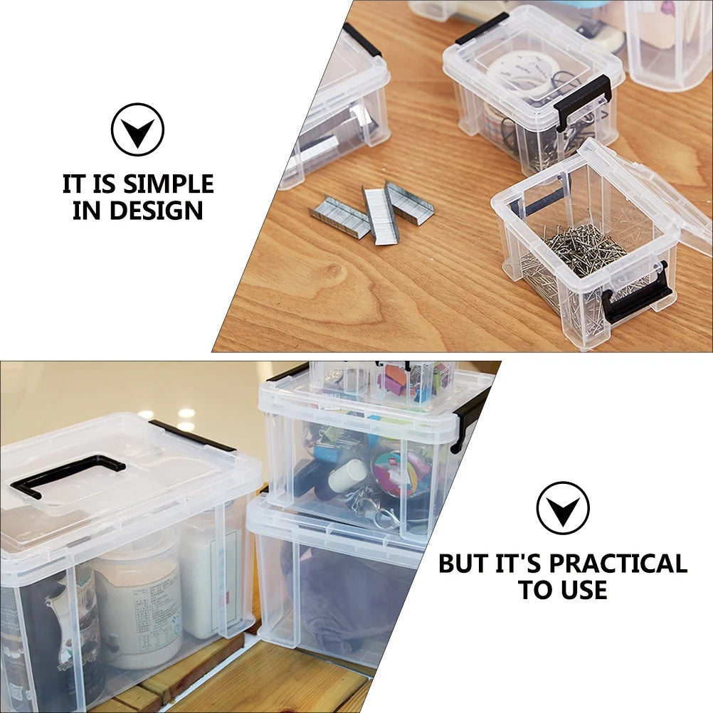 4Pcs Multi-functional Toy Storage Box Plastic Sundries Organizer with Lid Handles 8.5x6.5x5.0cm