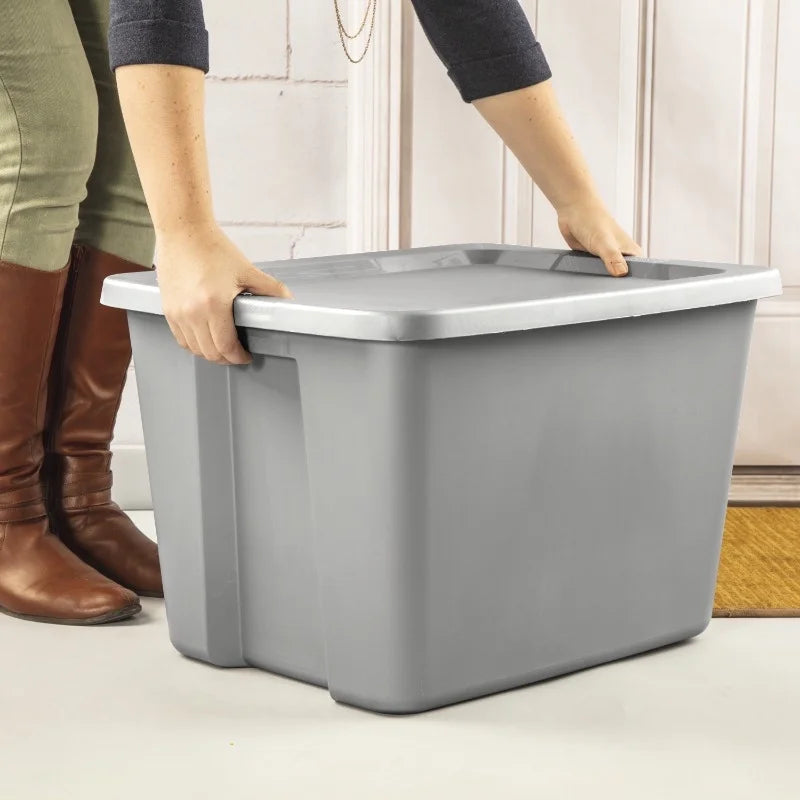 2-Pack 18 Gallon Heavy-Duty Plastic Storage Bins with Snap-On Lids - High Quality Stackable Gray Organizers for Home Garage Pantry &amp; Office - Space-Saving Rectangular Design with Reinforced Handles
