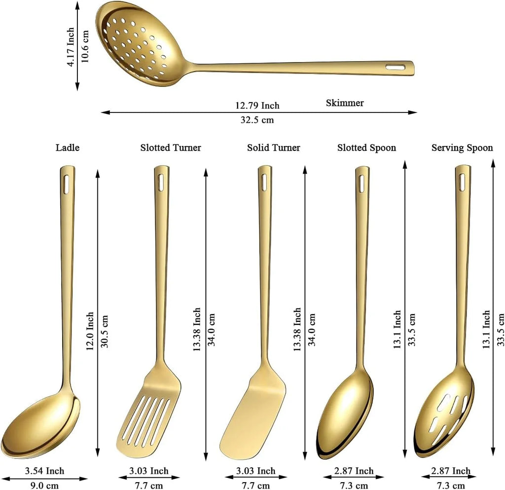 Gold Kitchen Utensils Set 6pcs Titanium Plating Stainless Steel Cooking Utensils Set Heavy Duty Kitchen Tools Spatulas Set Home Essentials Kitchen Gadgets Accessories