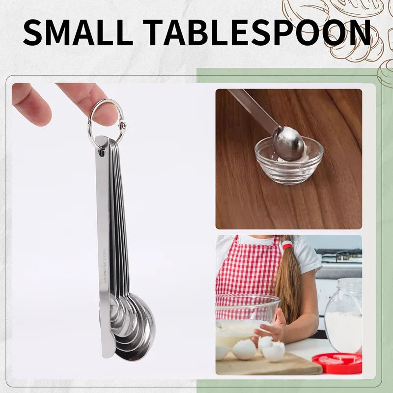 Stainless Steel Measuring Spoons Cups Set Small Tablespoon Teaspoons Set 6 with Bonus C4662