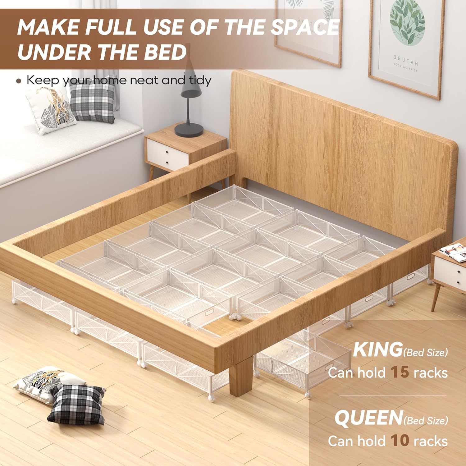 Under Bed Storage Containers with Wheels Under Bed Shoe Storage Organizer Drawer Tool-free Assembly Metal Storage Containers for Bedroom Clothes Shoes Blankets -2PCK
