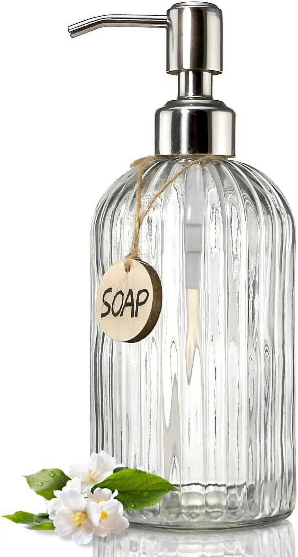 18 Oz Clear Glass Soap Dispenser with Rust Proof Stainless Steel Pump Refillable Liquid Hand soap Dispenser for Bathroom Premium Kitchen Soap Dispenser