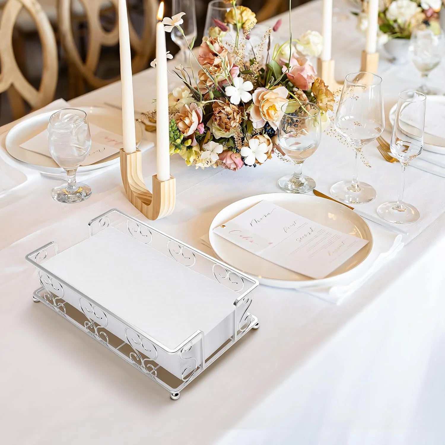 Napkin Holder &amp; Guest Towel Tray - Stainless Steel Disposable Paper Towel Dispenser for Bathroom Table Kitchen Countertop Dinner Table Vanity