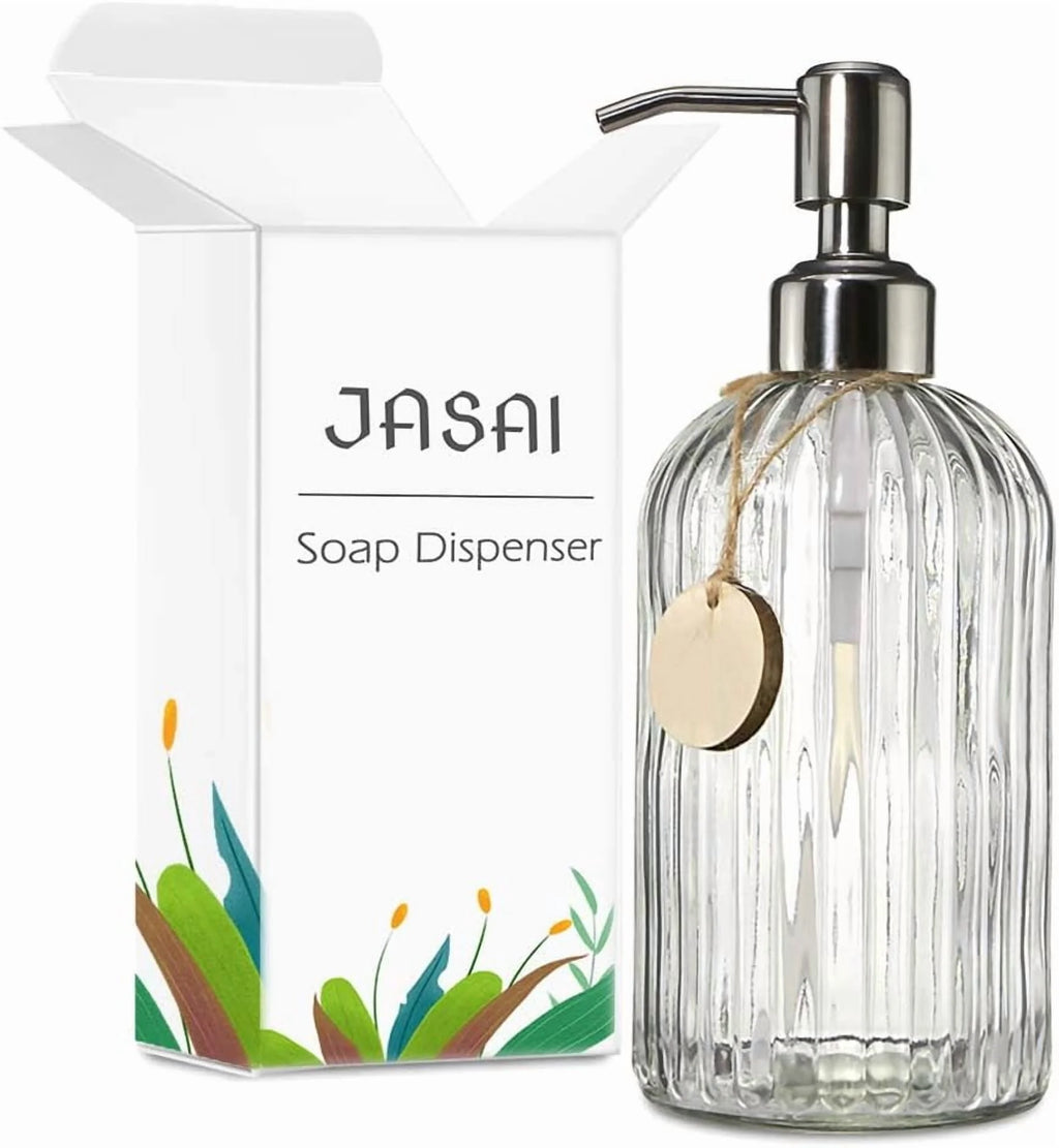 18 Oz Clear Glass Soap Dispenser with Rust Proof Stainless Steel Pump Refillable Liquid Hand soap Dispenser for Bathroom Premium Kitchen Soap Dispenser