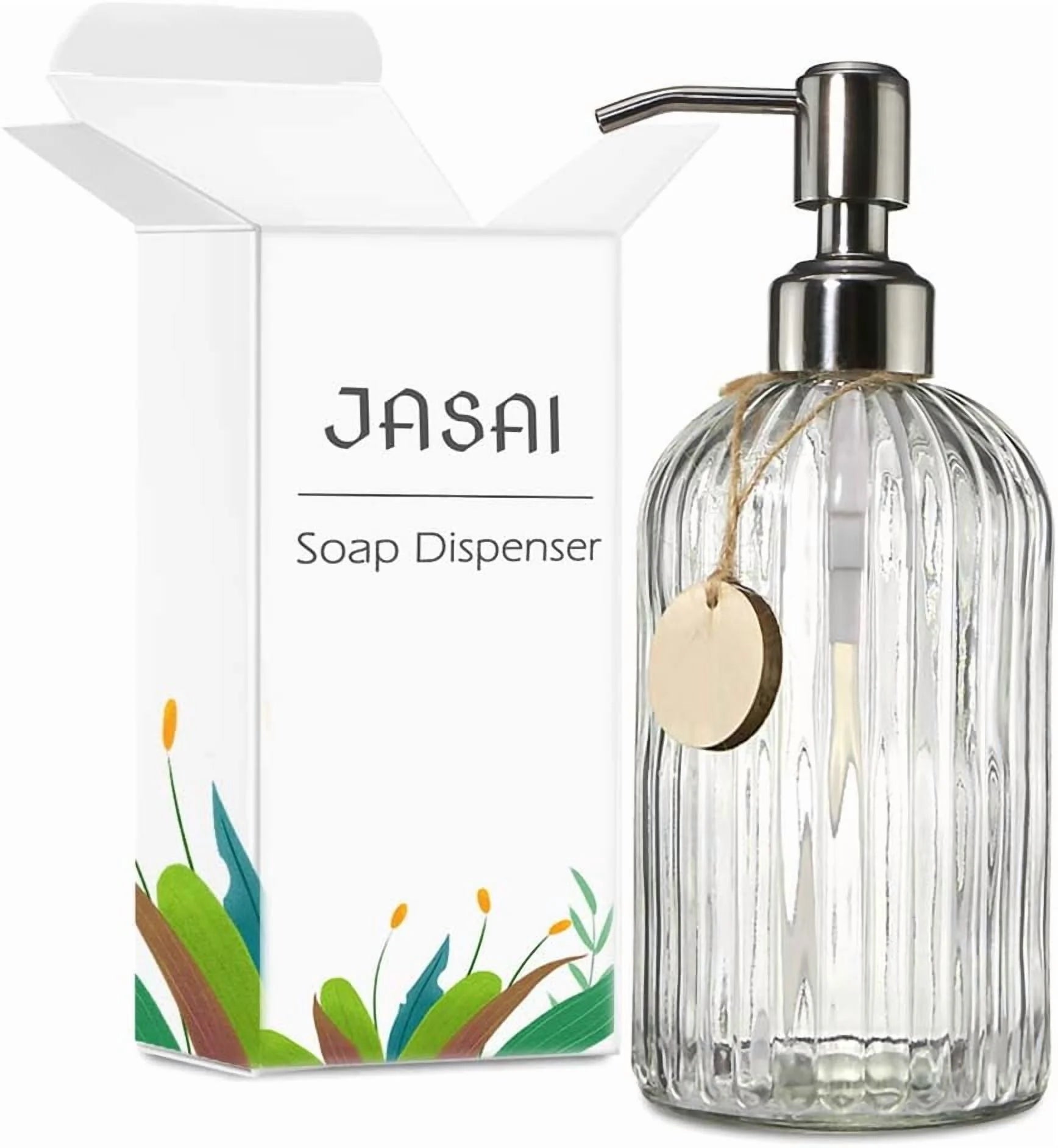 18 Oz Clear Glass Soap Dispenser with Rust Proof Stainless Steel Pump Refillable Liquid Hand soap Dispenser for Bathroom Premium Kitchen Soap Dispenser