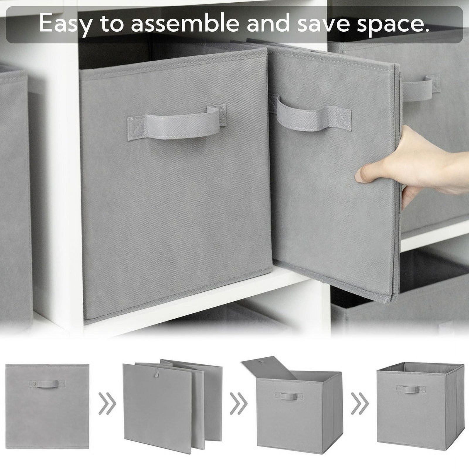 11 Inch Foldable Fabric Baskets for Organizing,6 Pack Grey Cloth Storage Bins with Handle for Home Bedroom