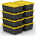 8 PACK of Medium 12 Gallon Plastic Storage Bin Tote Organizing Container with Ultra Durable Secure Latching Lids Stackable Extra Strength Clear with Built in Handle - Black and Yellow