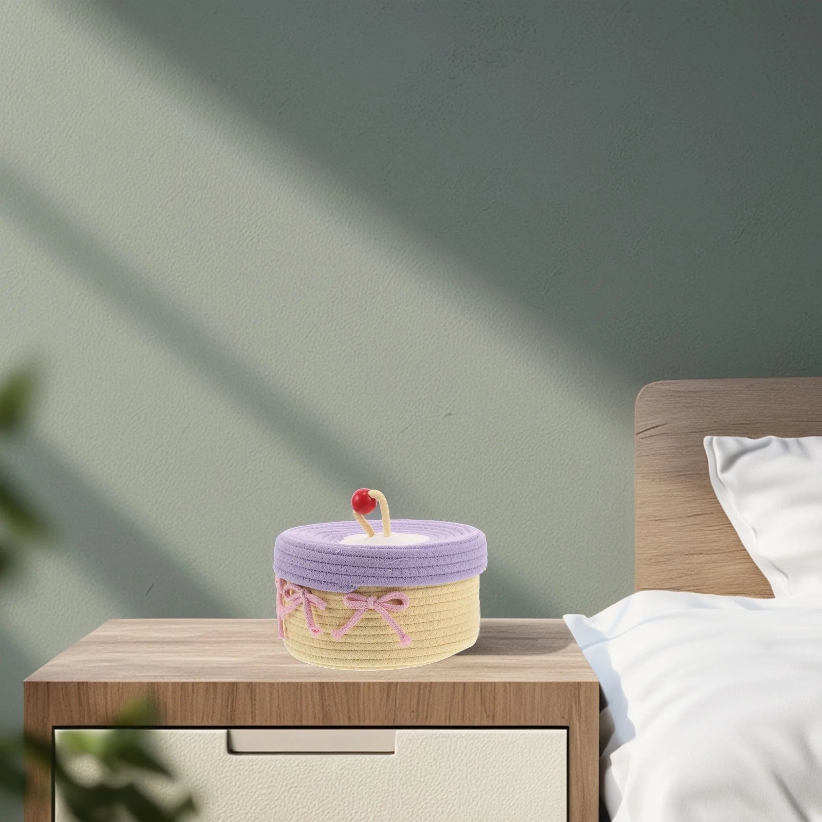 Woven Cotton Rope Basket With Lid Jewelry Storage Box Cute Basket Cotton Rope Basket Storage Woven Basket Woven Rope Basket Bathroom Basket Organizer