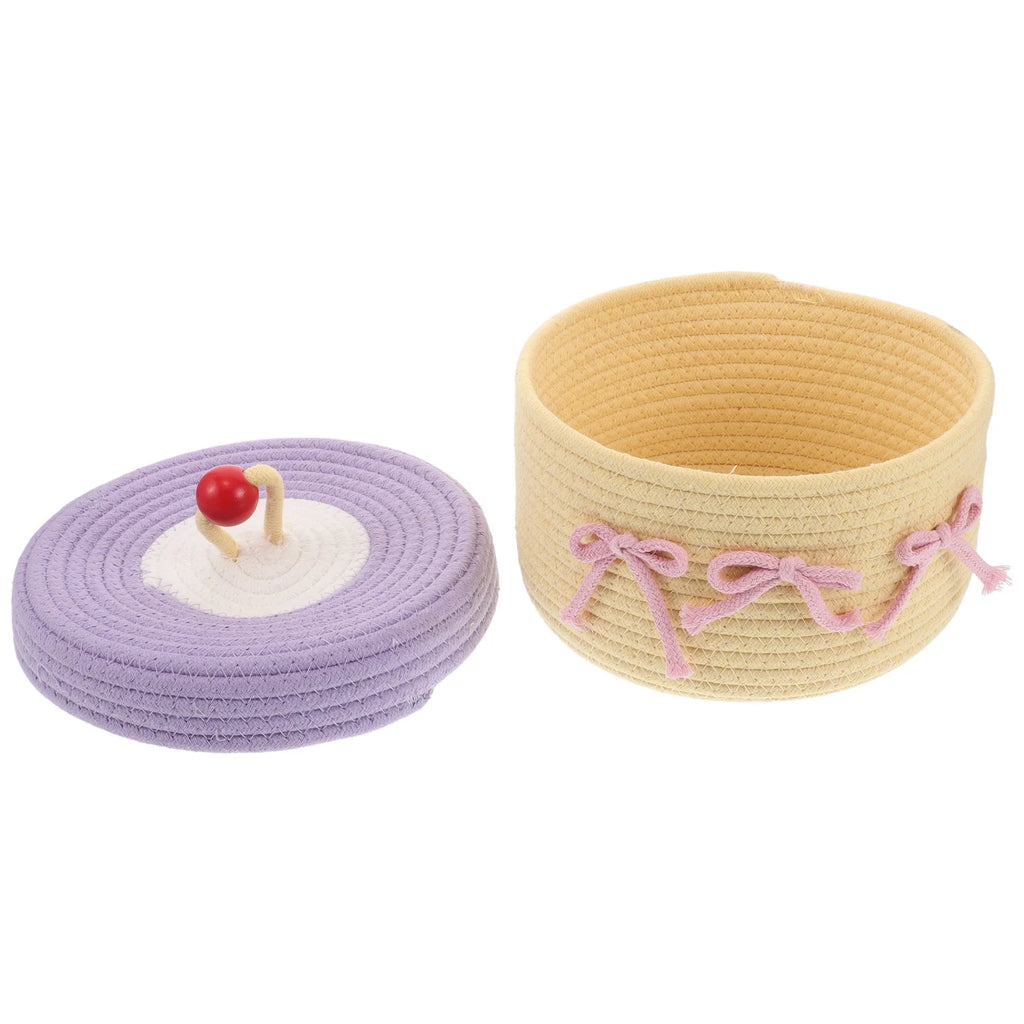 Woven Cotton Rope Basket With Lid Jewelry Storage Box Cute Basket Cotton Rope Basket Storage Woven Basket Woven Rope Basket Bathroom Basket Organizer