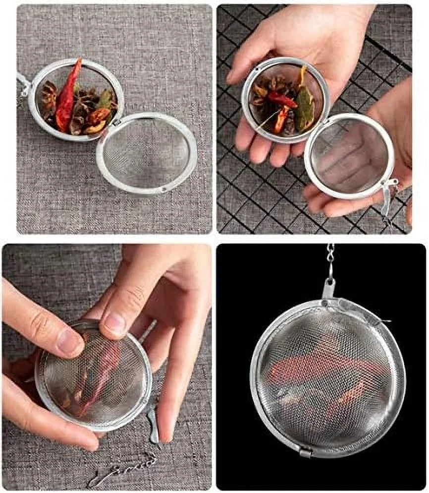 3pcs Stainless steel fine mesh seasoning ball kitchen soup spice stew filter kitchen tool metal tea bag tea ball (3pcs Round Shape),Silver,5cm/6cm/7cm